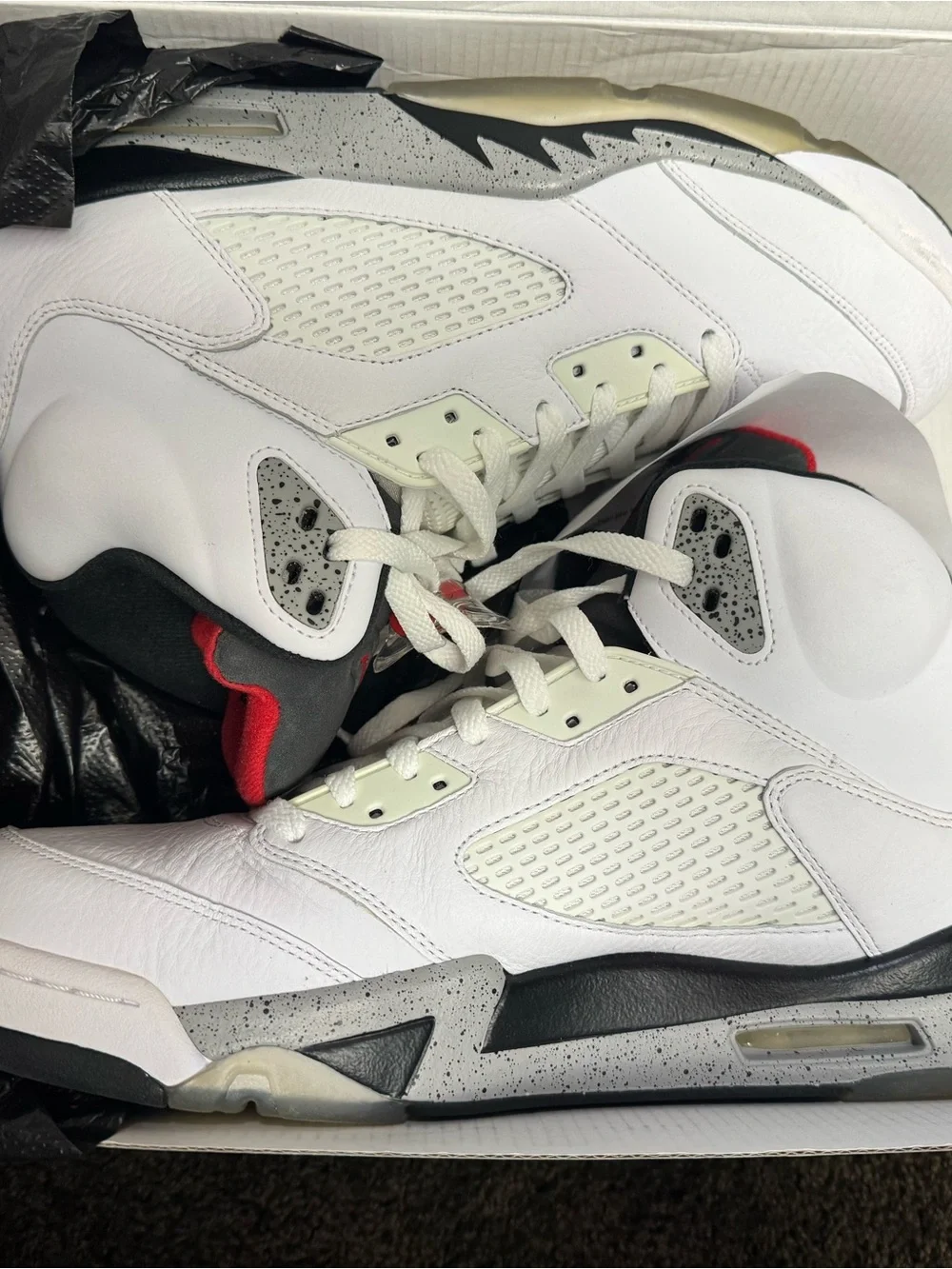 Jordan 5 Men's White with Red and Black Retro Basketball Shoes